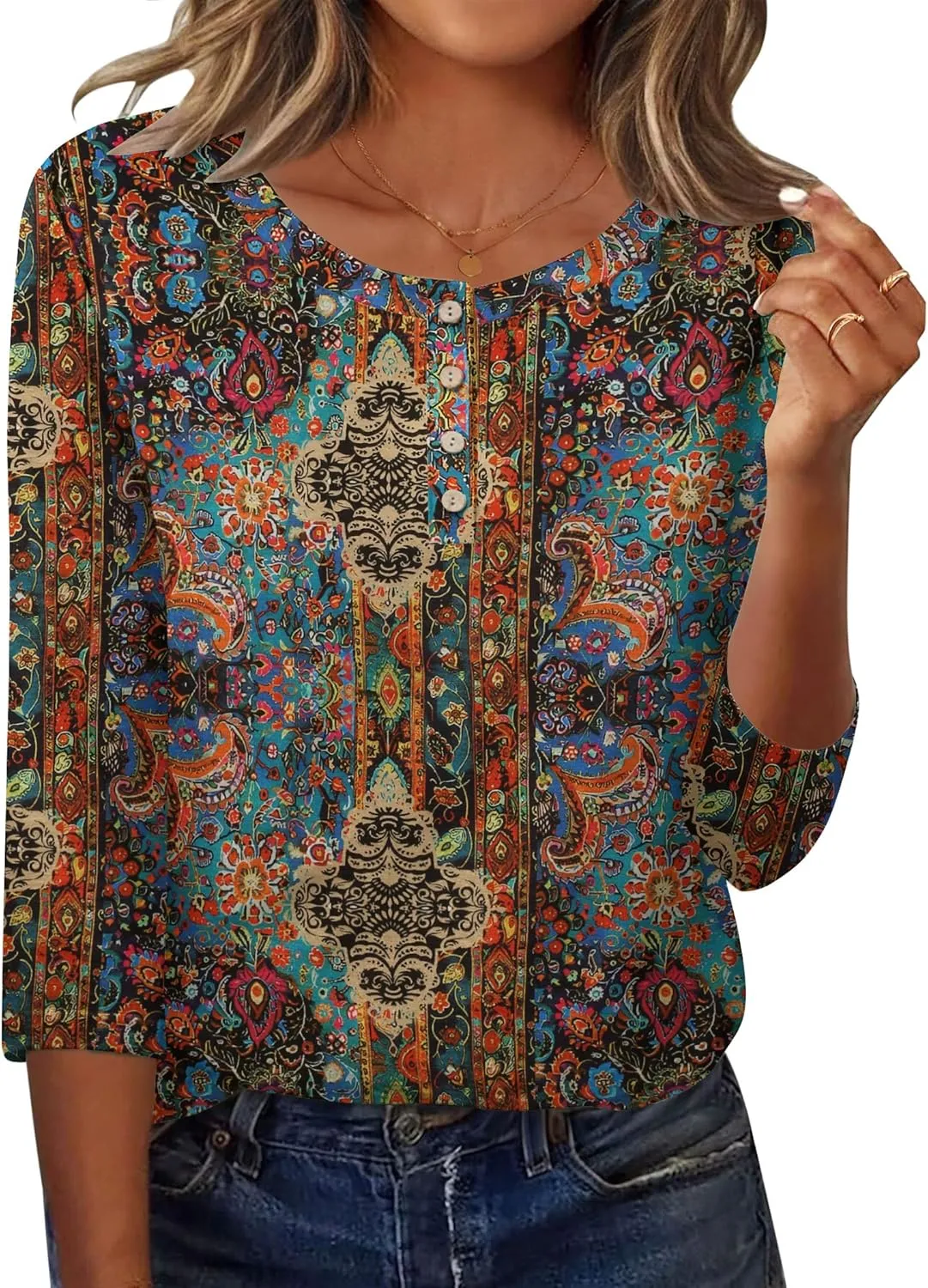 Zeagoo 3/4 Length Sleeve Women Tops Crew Neck Blouses Dressy Casual Summer T Shirts Loose Fit Business Work Clothes