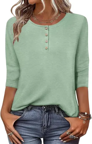 Zeagoo 3/4 Length Sleeve Women Tops Crew Neck Blouses Dressy Casual Summer T Shirts Loose Fit Business Work Clothes