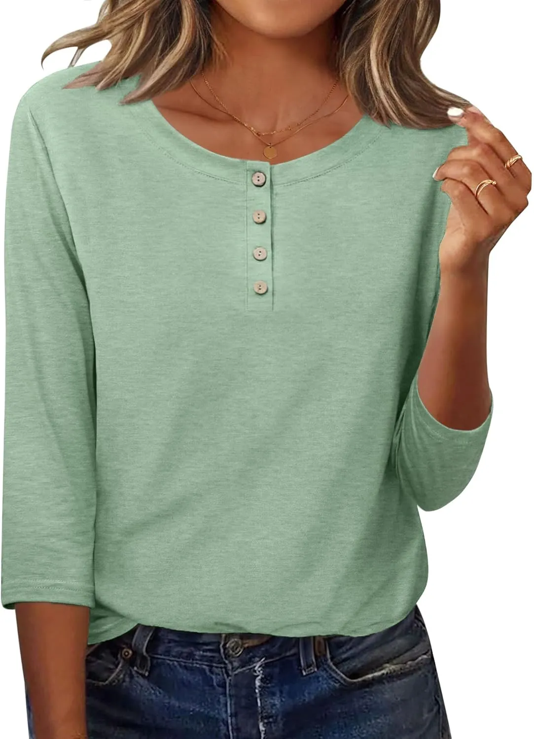 Zeagoo 3/4 Length Sleeve Women Tops Crew Neck Blouses Dressy Casual Summer T Shirts Loose Fit Business Work Clothes