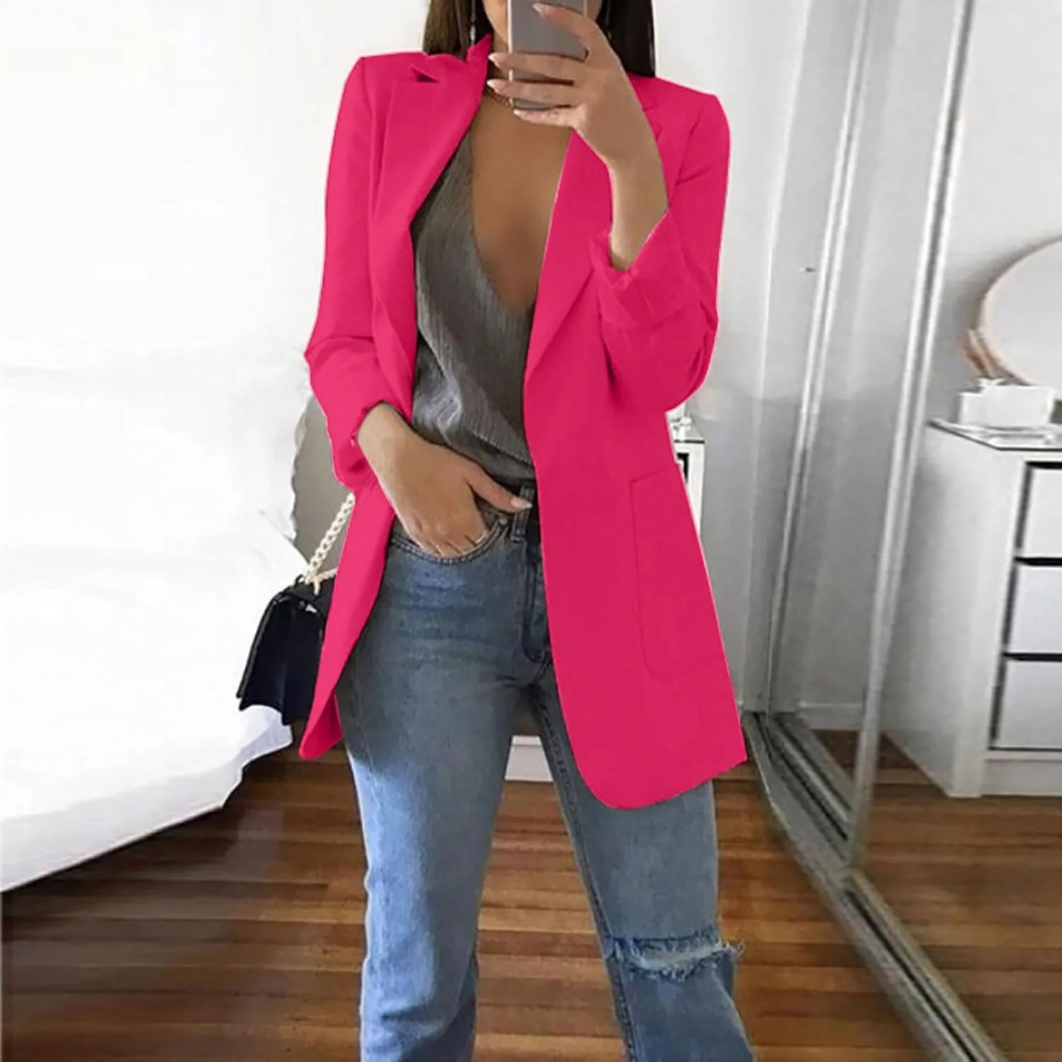 ZEFOTIM Women Blazer Fitted Fashion Plus Size Floral/Striped Coat Trendy Business 2024 Blazer