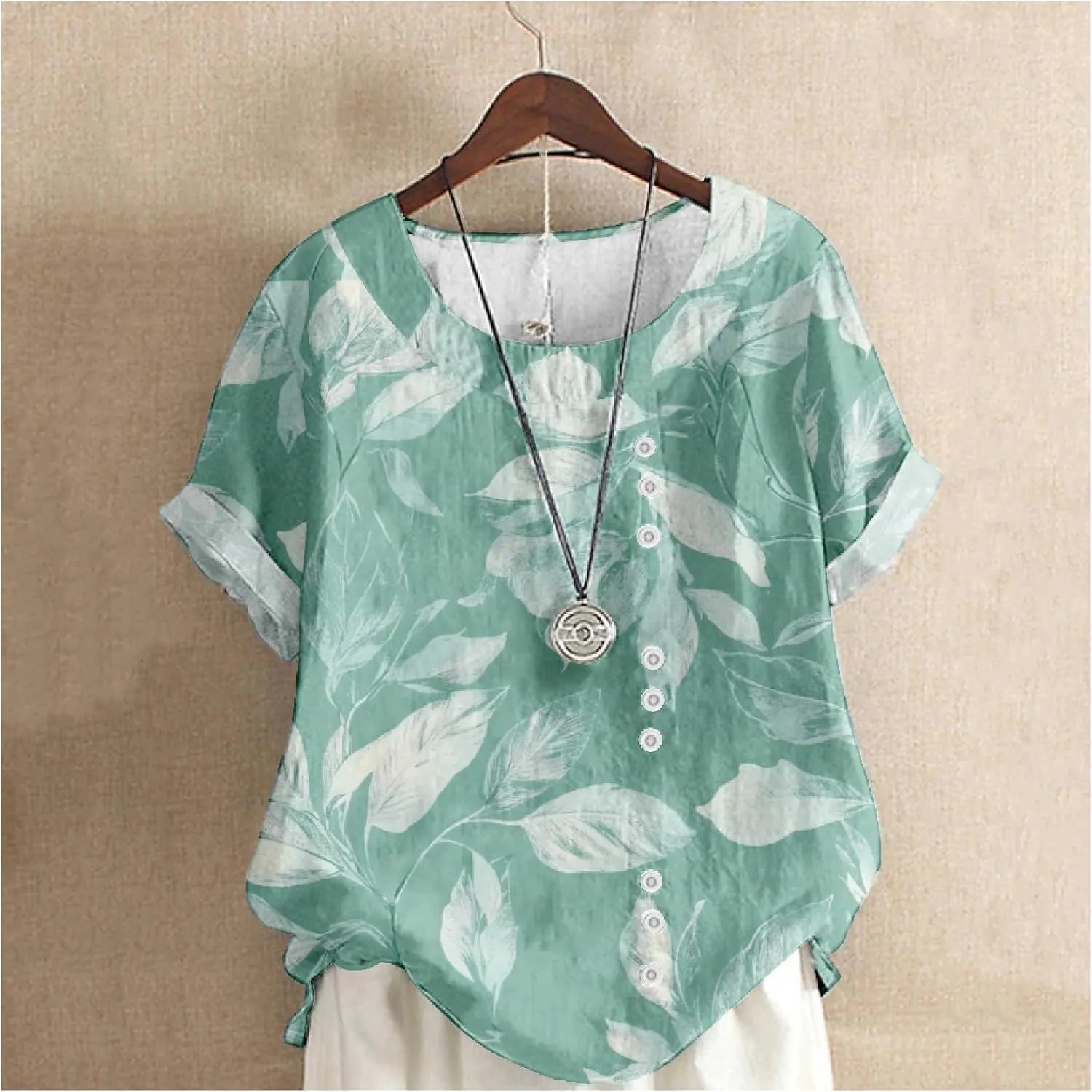ZOCAVIA Women's Boho Floral Printed Linen Shirts Blouses Short Sleeve Casual Loose Plus Size Beach Vacation Tunic Tops