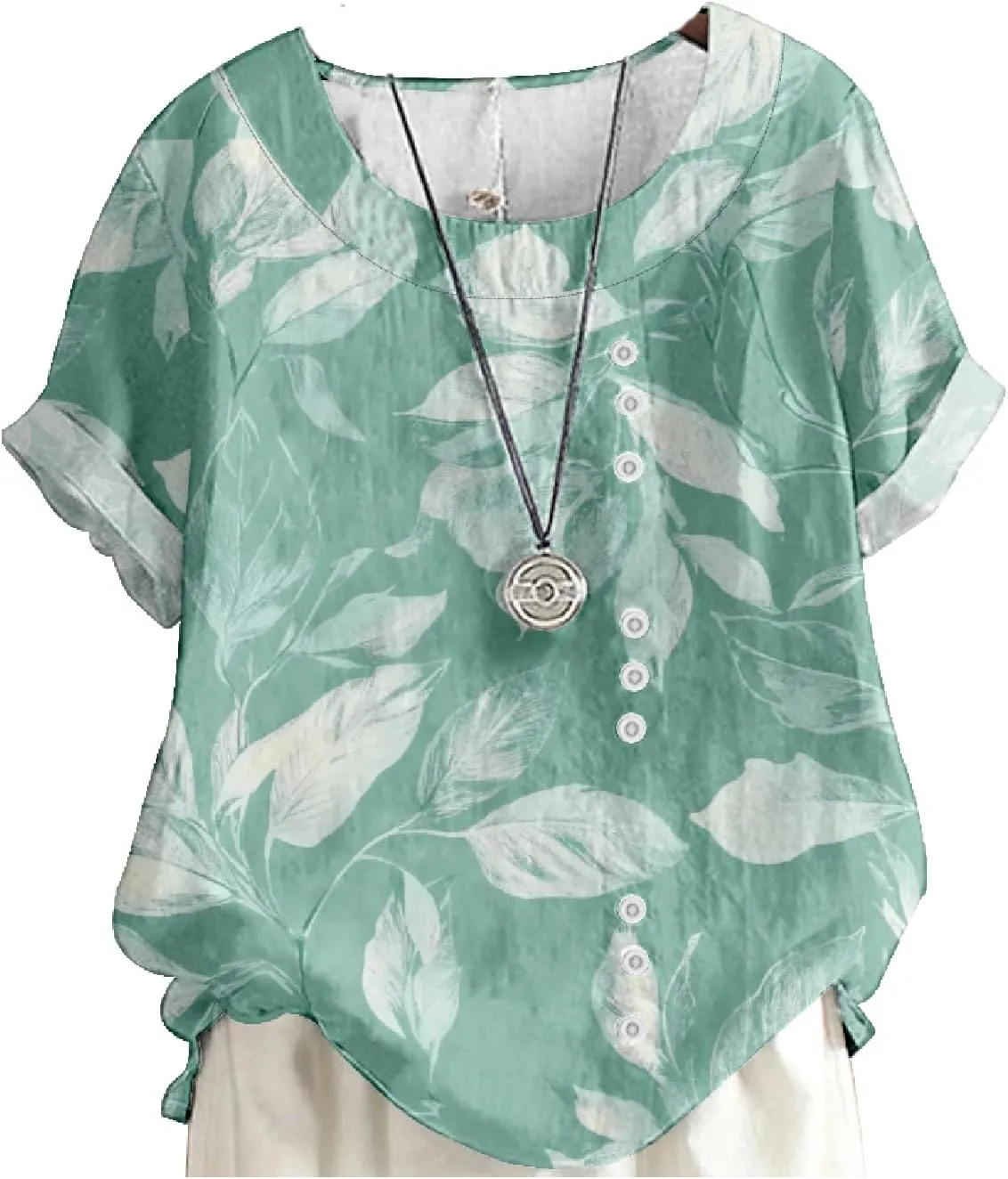 ZOCAVIA Women's Boho Floral Printed Linen Shirts Blouses Short Sleeve Casual Loose Plus Size Beach Vacation Tunic Tops