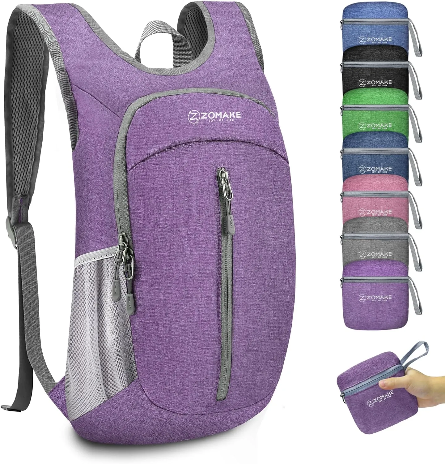 ZOMAKE 10L Ultra Lightweight Packable Backpack, Small Daypack Light Foldable Backpacks Water Resistant Day Bag for Hiking(Light Purple)