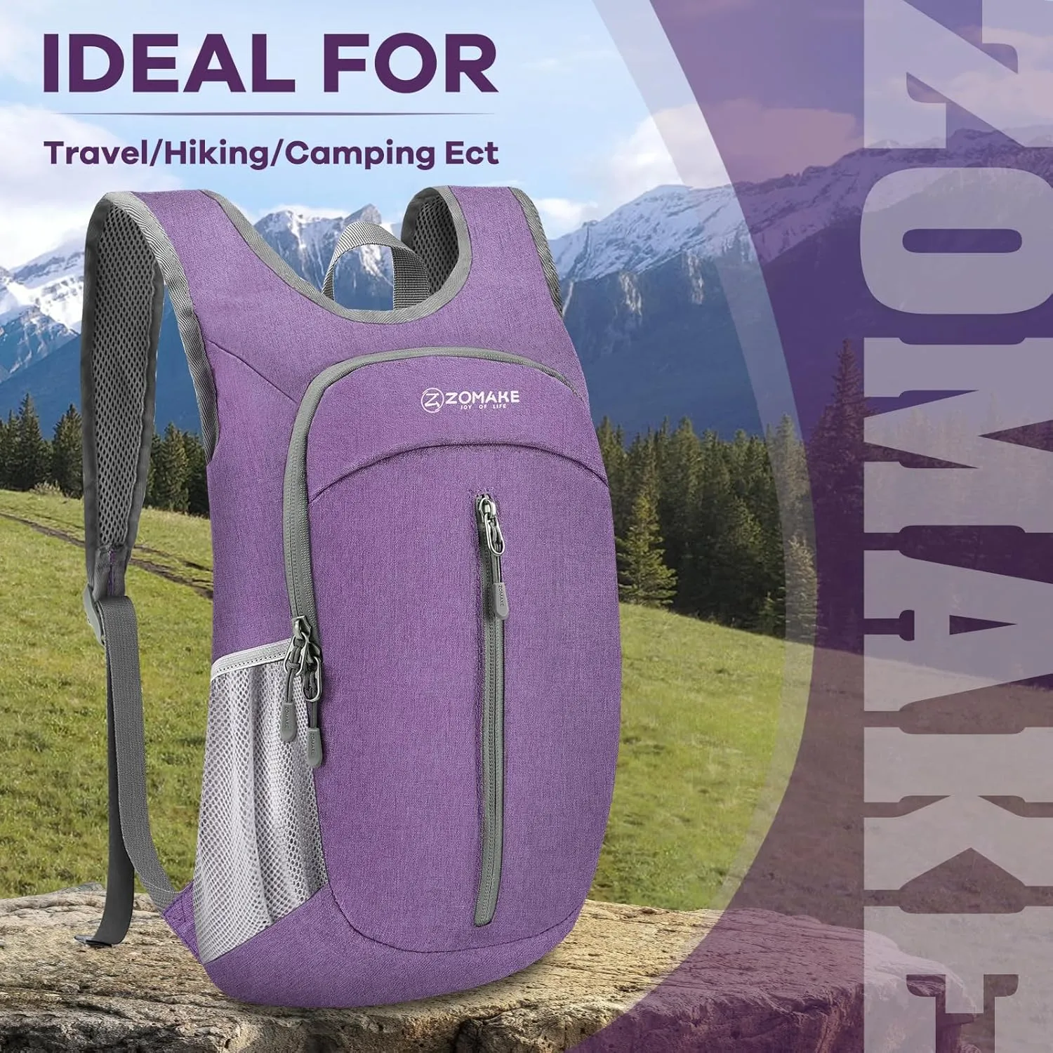 ZOMAKE 10L Ultra Lightweight Packable Backpack, Small Daypack Light Foldable Backpacks Water Resistant Day Bag for Hiking(Light Purple)